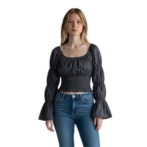 Killstar Gathered Puff Sleeve Ruched Waist Goth Witchy Shirt